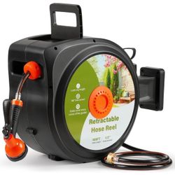 Retractable Garden Hose Reel Wall Mounted 1/2-IN 100-FT Water Hose