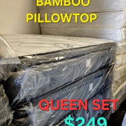 BAMBOO PILLOWTOP  !! QUEEN SET $249 !! == MATTRESS AND BOX SPRING 