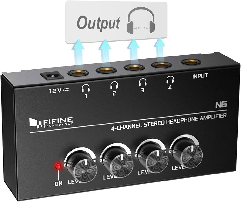 Fifine Headphone Amplifier 4 Channels Metal Stereo Audio Amplifier