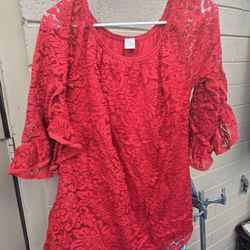 Red Lace Tunic Top Excellent Condition S/M 