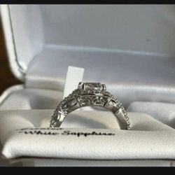 New Sterling Silver Lab-Created White Sapphire Ring,  Size 6  & 6 Pics Up Or Best Offer  Price Is On It Never Worn Pick Up Only In Fall River Mass  