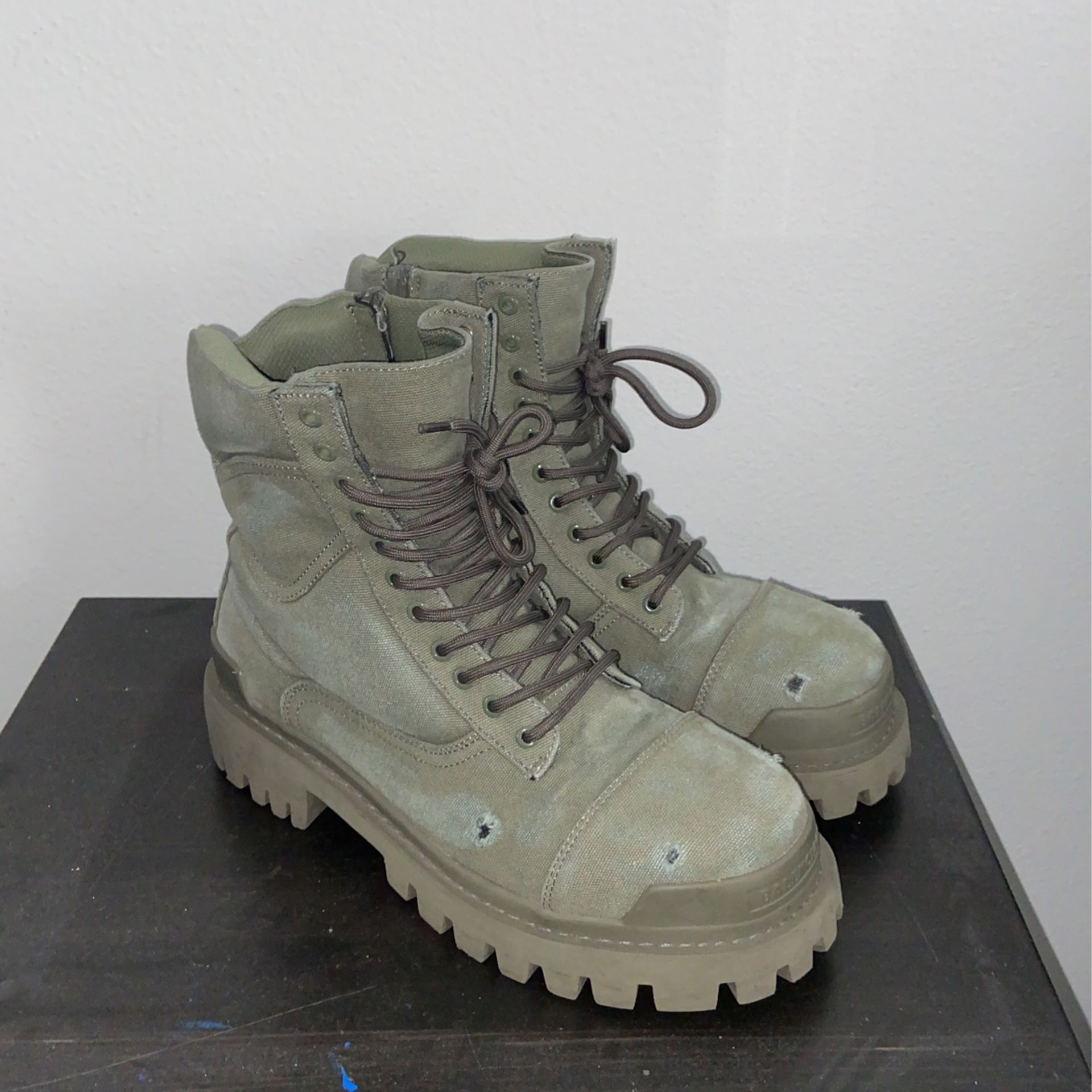 Balenciaga Green Canvas Strike Boots