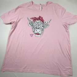 Pink Graphic T-Shirt with Cow Head Design, Size 3XL