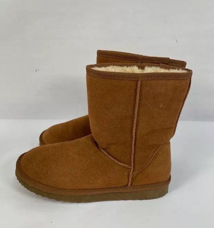 Leather Suede Fur Lined Winter Snow Boots Mid-Calf  Size 9