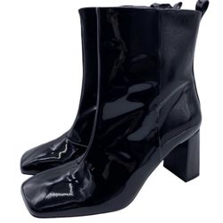 Good American Patent Leather Square Toe Booties