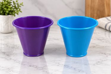 Set of 2 Small Metal Planter Pots – Purple & Blue
