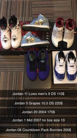 Jordan 11, Jordan 5 , Jordan 20 , Jordan 1 mid , Jordan 08 Bunnies