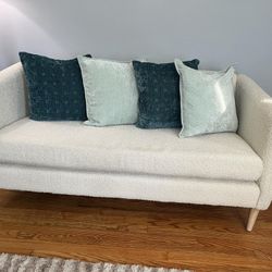 Living Room Loveseat, Ivory Accent Chair,rug And Pastel Green Ottoman