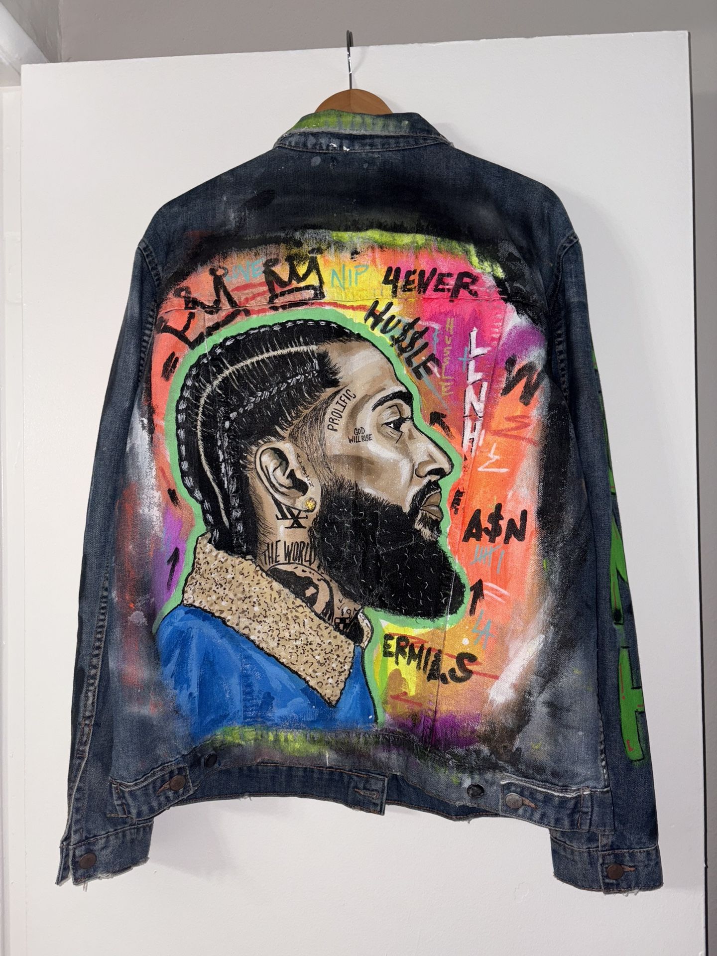 Nipsey Hussle Hand Painted Jean Jacket Unisex Size Large