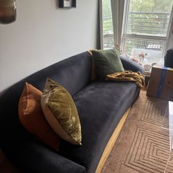 91” Black Velvet Sofa