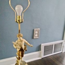 Vintage Figural Boy Holding Nest Lamp 