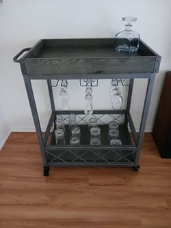 Modern gray bar cart—wood and metal