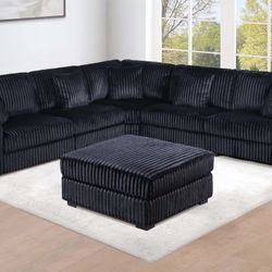 6-Piece Modular Set black jumbo corduroy (P) $999  FREE LOCAL DELIVERY   