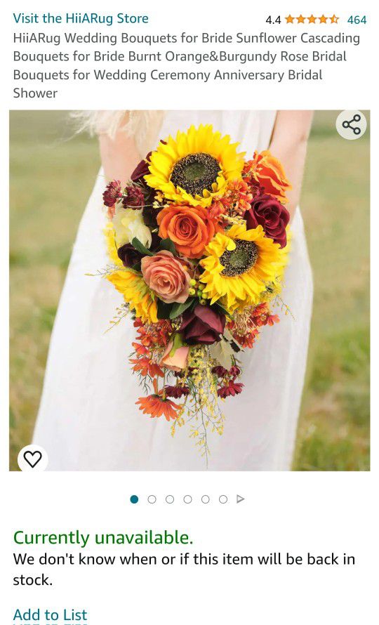 Wedding Bouquets For Bride / Sunflower/ Roses/ Bridal / Anniversary / Ceremony 