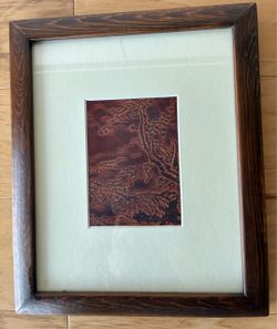 Solid wood frame with mat and etching picture, 10 1/2”X12 1/2”.