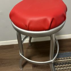 Refurbished Metal Bar Stool With Vinyl Seat