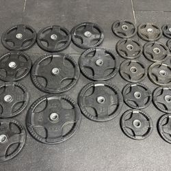 Rubber Coated Olympic Weight Plates – 435 LB Total 