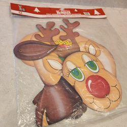 Vintage Holiday Christmas Cardboard Sealed Decoration Rudolph 