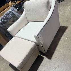 New(With Mismatch Ottoman)Swivel Accent Chair Oversized Arm Chair with Chenille Fabric Comfy Reading Barrel Chair Modern Living Room Chair with Thick 