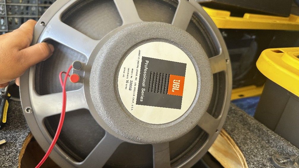 PAIR OF 15" JBL WOOFERS WITH CABINETS 