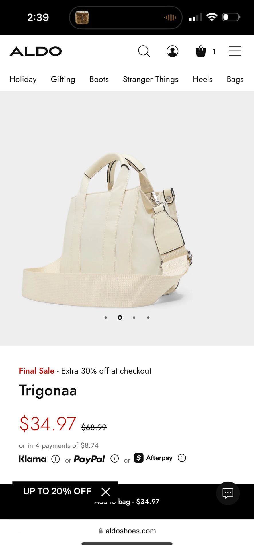 Aldo Trigonaa White – Brand New! Paud $30 → Selling $15 Tiny ink marks, no plastic wrap or dust bag. Still new, great deal!