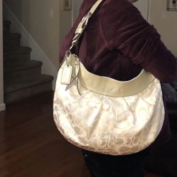 Coach Elegant Cream and Tan Designer Shoulder Bag