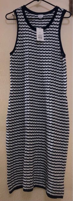 A New Day Navy & White Knit Sleeveless Midi Dress