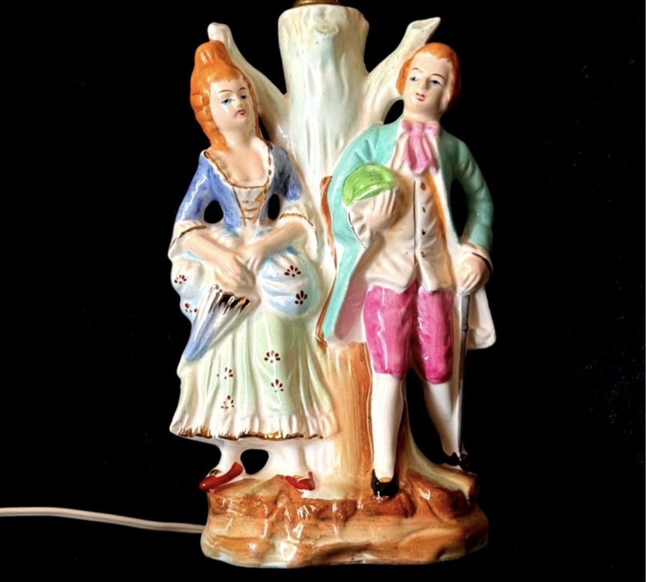 Set of TWO Vintage Porcelain French Courting Boudoir Lamps - 1950s Japan - Rococo Pair - Preowned