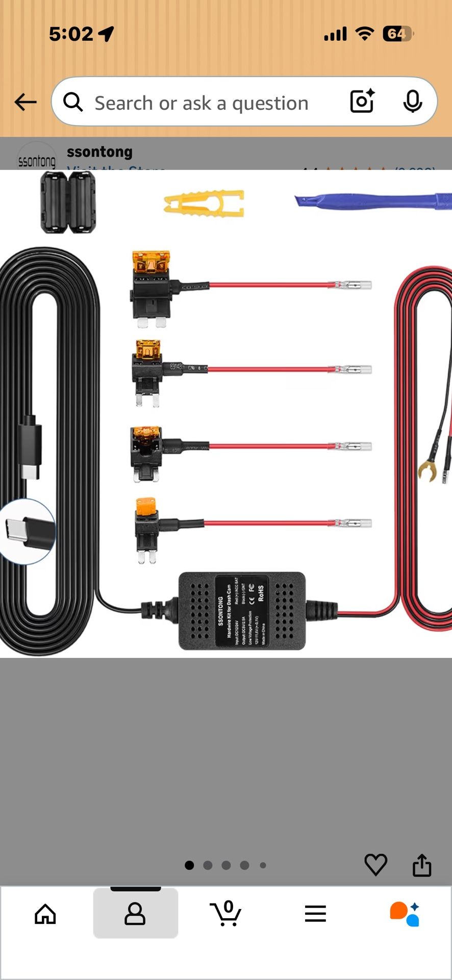 Dash Cam Hardwire Kit, Type-c USB 12v-24v Low Voltage Protection. 