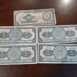5billetes De Colecion 4 De 1 Peso Y Uno De 10