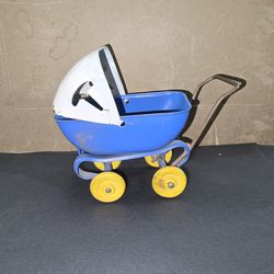Vintage 1930s Wyandotte Pressed Steel Baby Stroller Wood Wheels- Blue and White