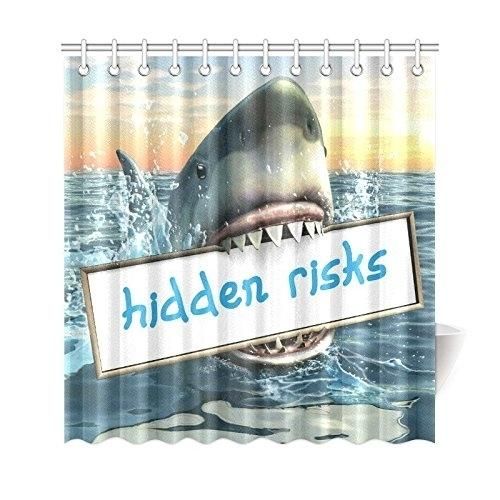 Sea Ocean Shower Curtain, Funny Animal Shark Jaw Polyester Fabric Shower Curtain Bathroom Sets 66x72 Inches