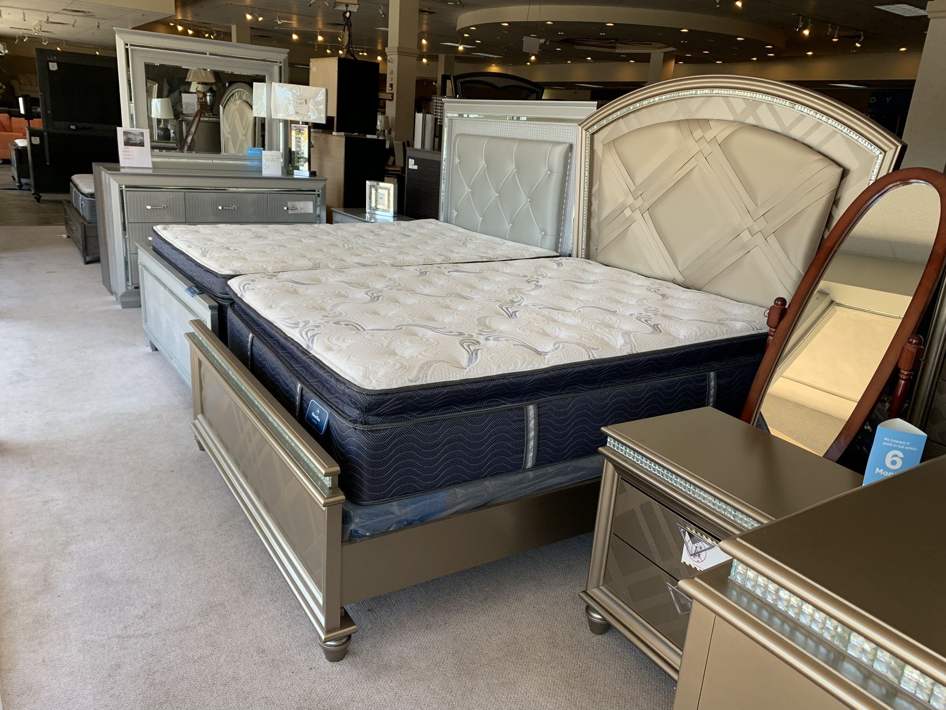 Crystal Bedroom Suite 5pc (Led Mirror,Headboard)