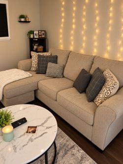 Beige Fabric Sectional Sofa with Chaise