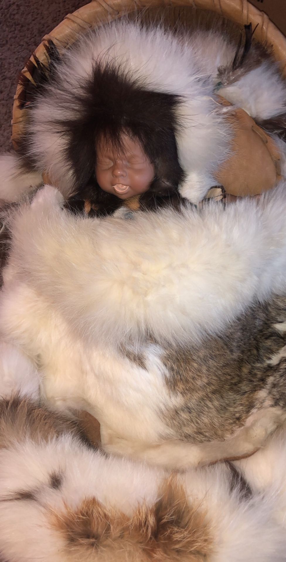 Native American Baby Doll-Real Rabbit Fur