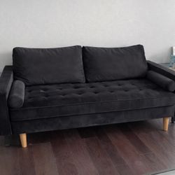 Black Velvet Mid-Century Sofa – Stylish, Clean, Ready Today