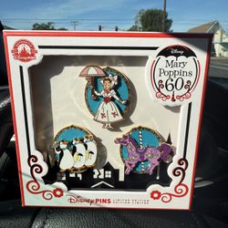 2024 Disney Parks Mary Poppins 60th Anniversary 3 Pin Box Set LE 4000