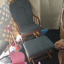 Rocking Chair Brown And Blue 