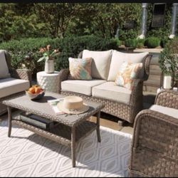 Ashley 4 Piece Light Brown Outdoor Set 👍 Brand New🌟 Financing Available ✅