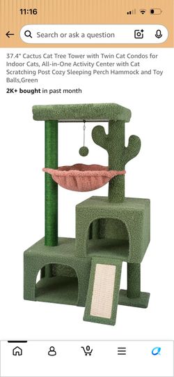 Green Cactus Cat Tree Tower with Twin Cat Condos