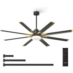 Ceiling Fans with Lights, 72 Inch Indoor/Outdoor Large Industrial Ceiling Fan with Remote Control, Reversible, 8 Aluminum Blades, 3CCT, Dimmable, Damp