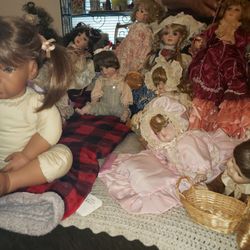 38 Antique Dolls In Different Sizes For Sale