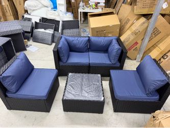 5 Pieces Outdoor Patio Sectional Sofa Couch, PE Wicker Furniture Sets, Patio Conversation Sets with