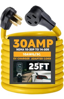 25ft EV Charger Adapter Cord Compatible with NEMA 10-30P to 14-50R, 30 Amp Dryer to 50 Amp EV for Level 2 Charging, Only for 3 Prong Old Dryer Outlet,