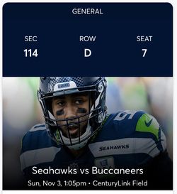 Seahawks vs Tampa Bay Buccaneers - only 4 rows from the Field!