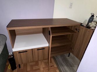 Wood-Tone Storage Cabinet with Shelves