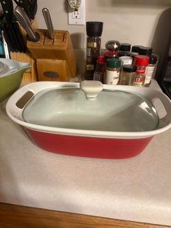Corningware Red Ceramic Casserole Dish with Glass Lid