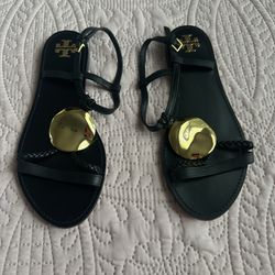 Tory Burch Black Patent Leather Miller Sandals Size