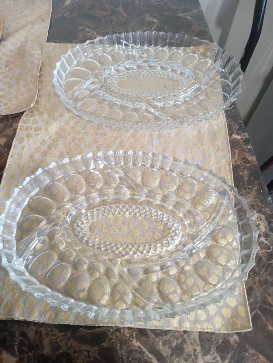 2 Vintage Platter Clear Glass Dish