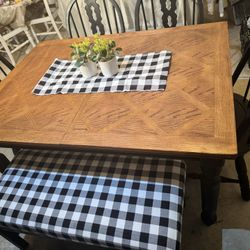 Black Rustic Farmhouse Style Dining Set With 4 Chairs And Bench 